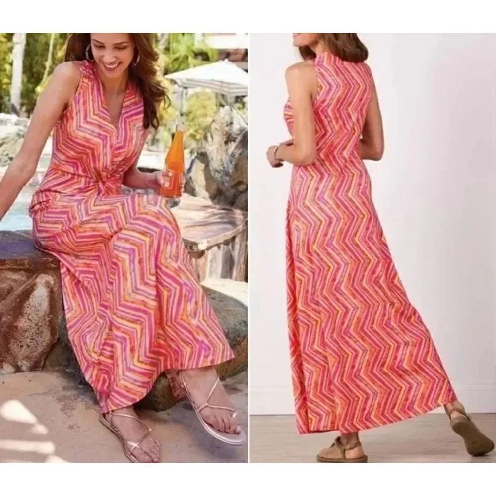 Soft Surroundings NWT Giselli Dress SleevelessโV-Neck Chevron Zigzag SizeโM